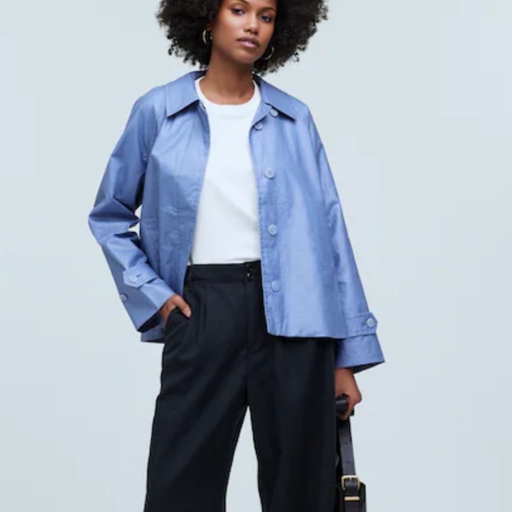 Madewell Laminated Short Linen Blend Trench Coat